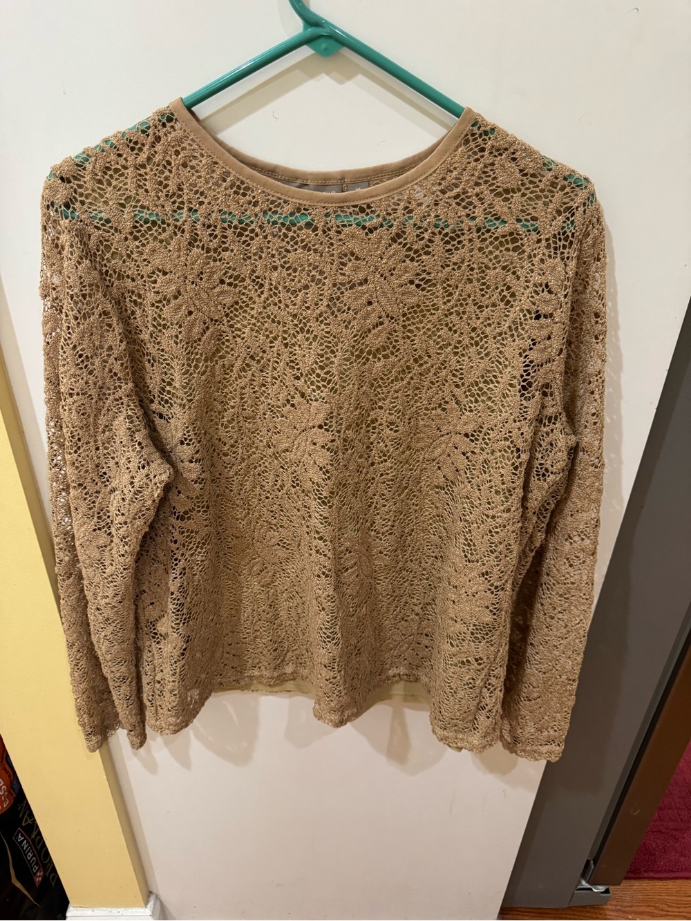 croft & barrow Tan Crochet Long-Sleeve Knit Top